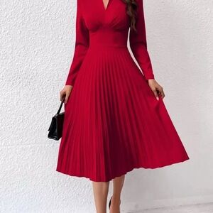 Elegant Red Pleated Dress